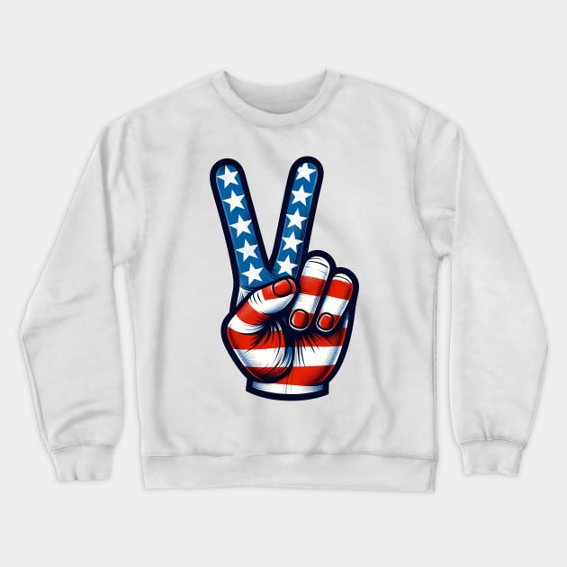 4th Of July USA Flag Peace Sign Hand Patriotic Crewneck Sweatshirt by cyryley